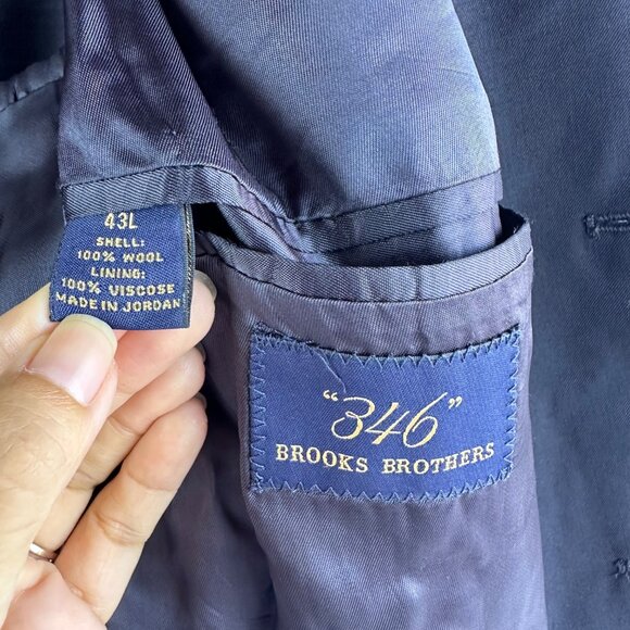 Brooks Brothers 346 Mens 43L Navy Blue Blazer Gold 3-Button Wool Sports Academia - Picture 2 of 13